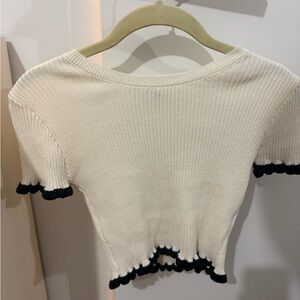 Zara Cream Ribbed Crop Top with Black Trim